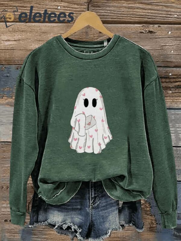 Valentine’s Day Ghost Casual Print Sweatshirt