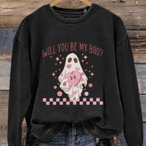 Valentine’s Day Ghost I Wanna Be Your Boo Will You Be My Boo Casual Print Sweatshirt