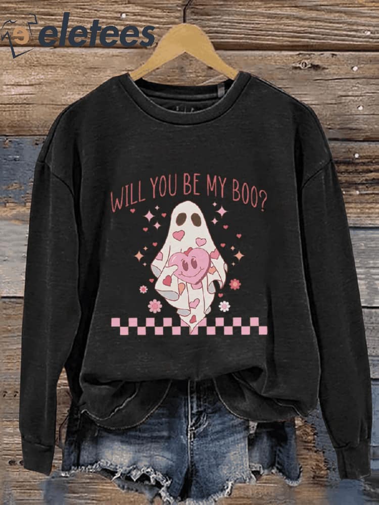 Valentine's Day Ghost I Wanna Be Your Boo Will You Be My Boo Casual Print Sweatshirt
