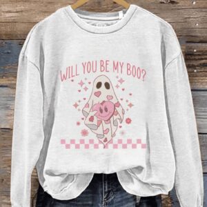 Valentines Day Ghost I Wanna Be Your Boo Will You Be My Boo Casual Print Sweatshirt1