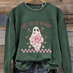 Valentines Day Ghost I Wanna Be Your Boo Will You Be My Boo Casual Print Sweatshirt2