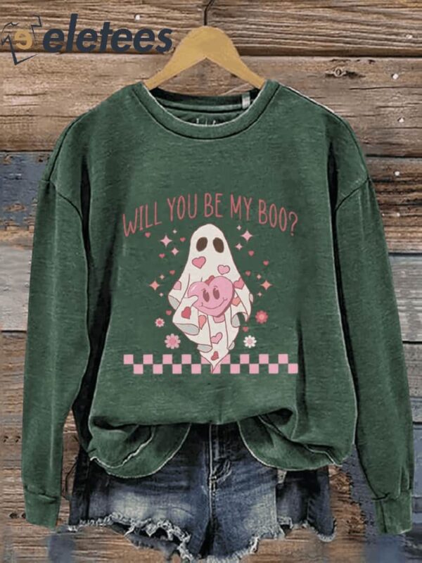 Valentine’s Day Ghost I Wanna Be Your Boo Will You Be My Boo Casual Print Sweatshirt