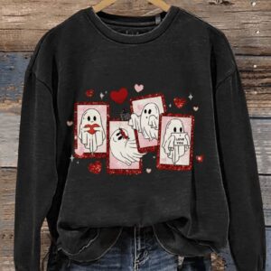 Valentines Day Ghost Will You Be My BooCasual Print Sweatshirt