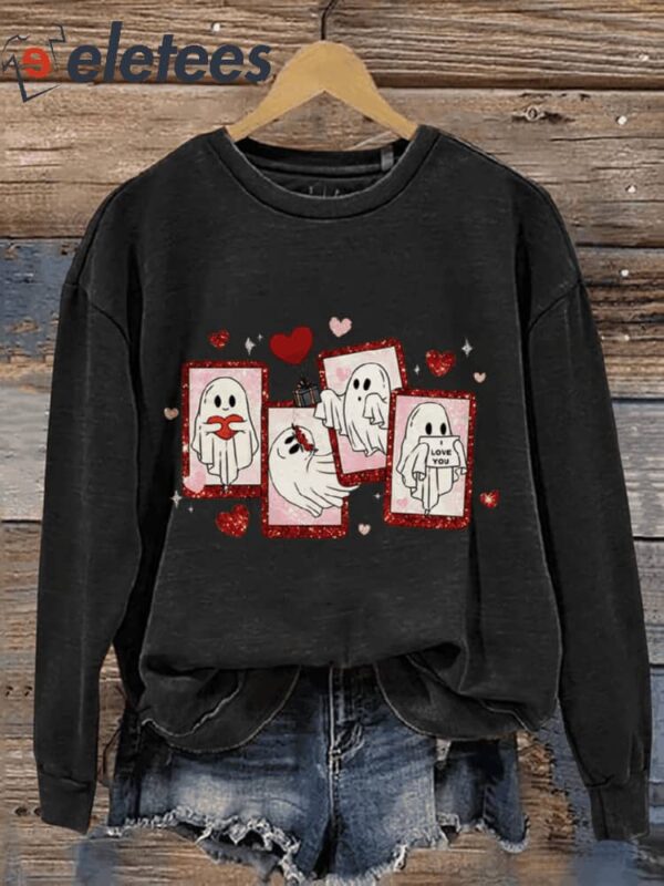 Valentine’s Day Ghost Will You Be My BooCasual Print Sweatshirt