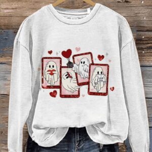 Valentines Day Ghost Will You Be My BooCasual Print Sweatshirt1