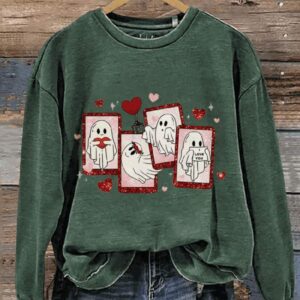 Valentines Day Ghost Will You Be My BooCasual Print Sweatshirt2
