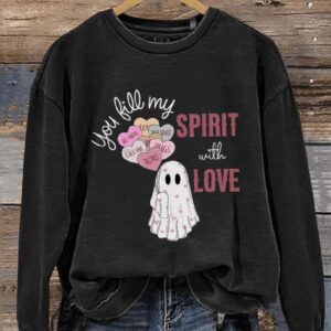 Valentines Day Ghost With Balloon Casual Print Sweatshirt