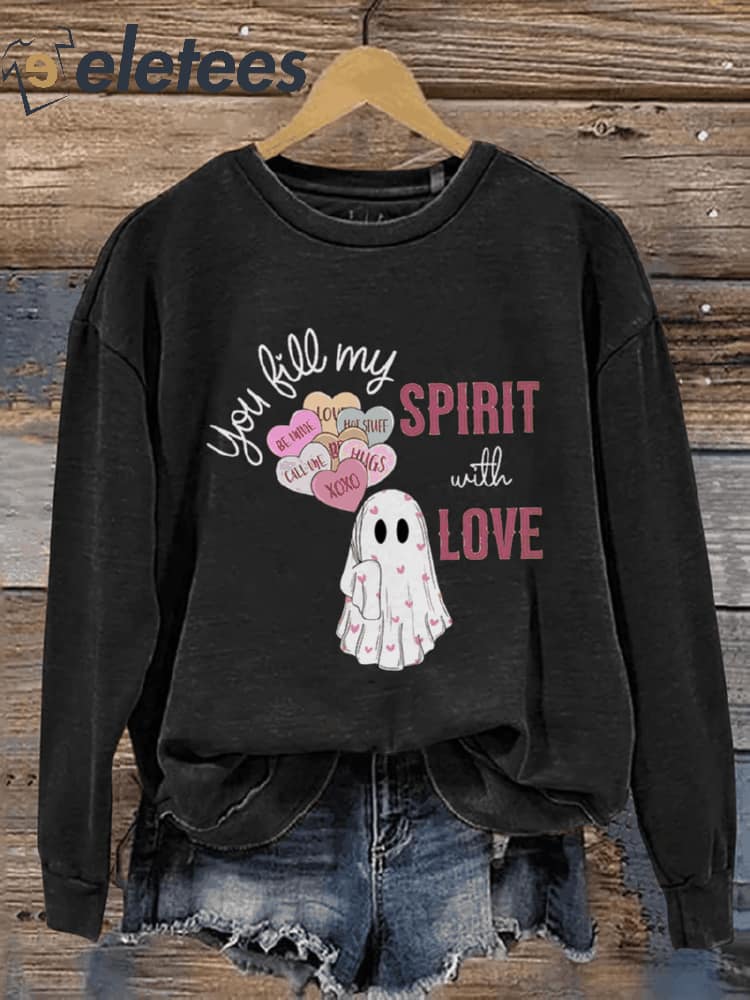 Valentine's Day Ghost With Balloon Casual Print Sweatshirt