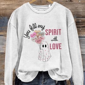 Valentines Day Ghost With Balloon Casual Print Sweatshirt1