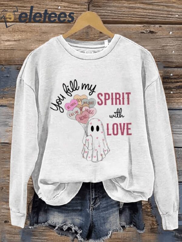 Valentine’s Day Ghost With Balloon Casual Print Sweatshirt