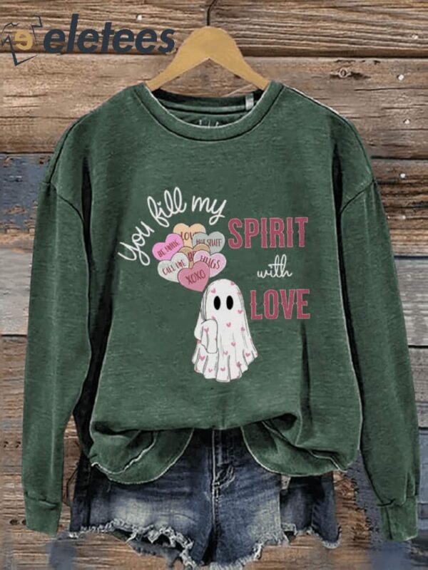 Valentine’s Day Ghost With Balloon Casual Print Sweatshirt