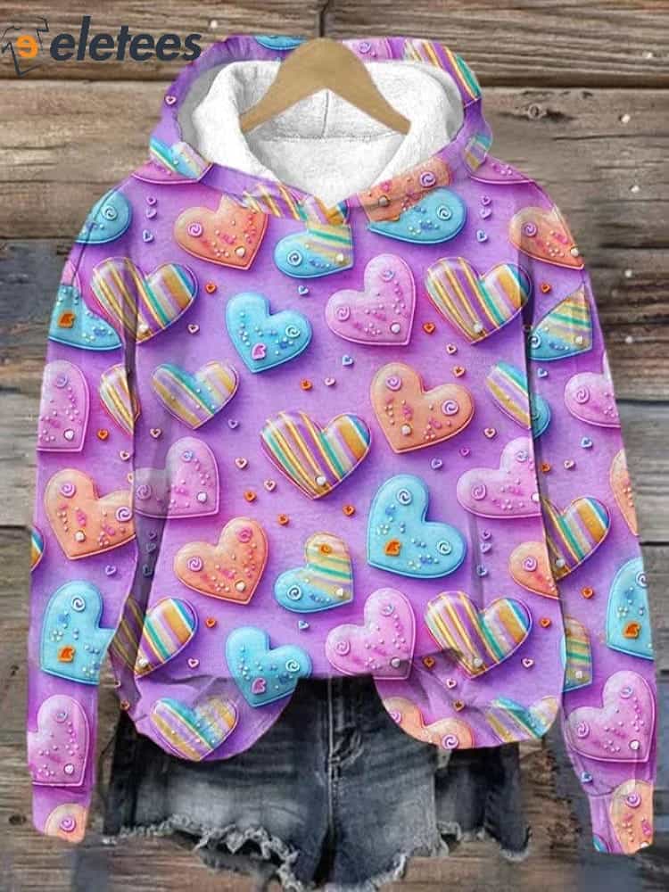 Valentine's Day Lovely Hearts Art Pattern Print Casual Hoodie