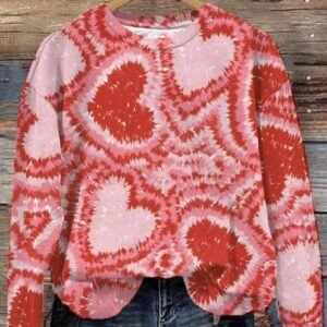 Valentine’s Day Lovely Hearts Tie Dye Art Print Pattern Casual Sweatshirt