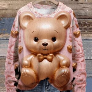 Valentine’s Day Pink And White Teddy Bear Seamless Sweater