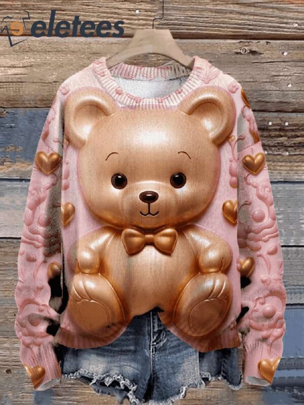 Valentine’s Day Pink And White Teddy Bear Seamless Sweater