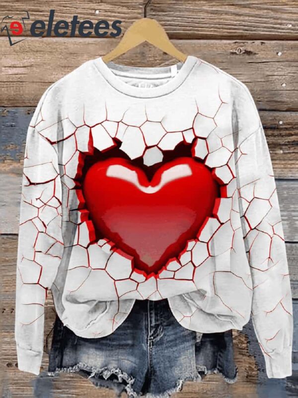 Valentine’s Day Red Glitter Love Hearts Print Casual Sweatshirt