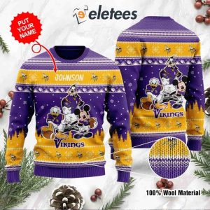 Vikings Donald Duck Mickey Mouse Goofy Personalized Knitted Ugly Christmas Sweater1