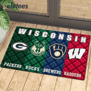 Wisconsin Sport Teams Packers Bucks Brewers Badgers Doormat1