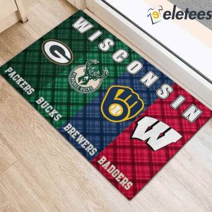 Wisconsin Sport Teams Packers Bucks Brewers Badgers Doormat2