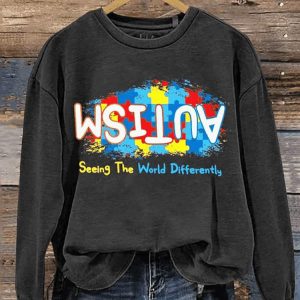 Women’S Casual Autism Awareness Oil Color Printed Long Sleeve Sweatshirt