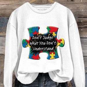 WomenS Casual Autism Awareness Printed Long Sleeve Sweatshirt1