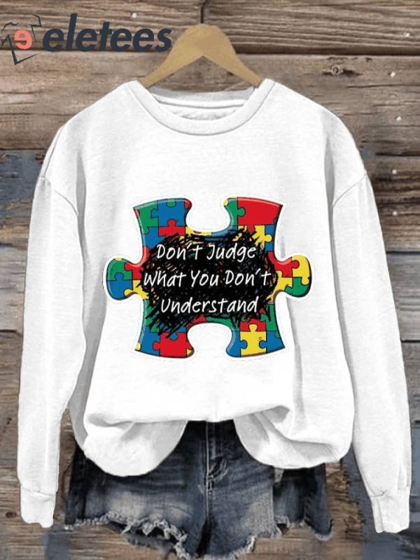 Women’S Casual Autism Awareness Printed Long Sleeve Sweatshirt