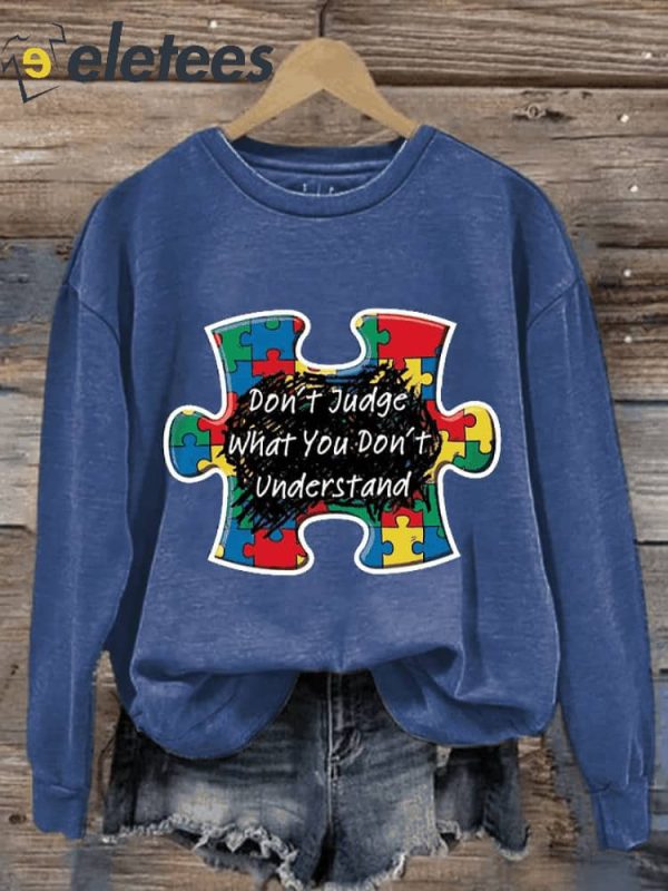 Women’S Casual Autism Awareness Printed Long Sleeve Sweatshirt