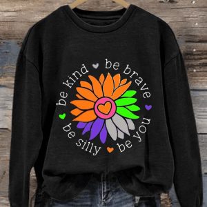 Women’S Casual Be Kind Be Brave Be Silly Be You Sunflower Printed Long Sleeve Sweatshirt