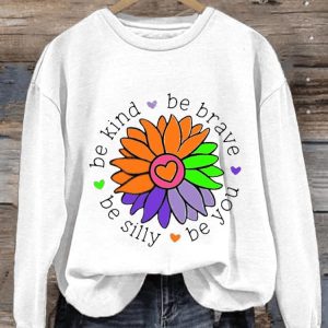 WomenS Casual Be Kind Be Brave Be Silly Be You Sunflower Printed Long Sleeve Sweatshirt1