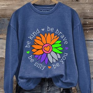 WomenS Casual Be Kind Be Brave Be Silly Be You Sunflower Printed Long Sleeve Sweatshirt2