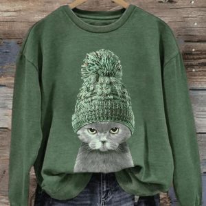 WomenS Cat Print Sweatshirt