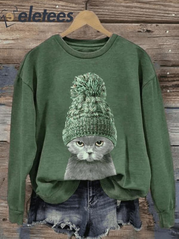 Women’S Cat Print Sweatshirt