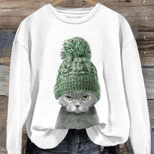 WomenS Cat Print Sweatshirt1