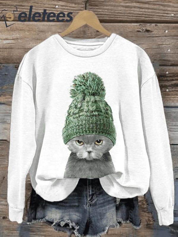 Women’S Cat Print Sweatshirt