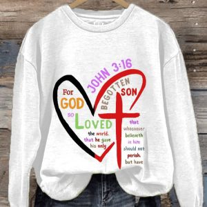 WomenS For God So Love Print Casual Sweatshirt1