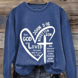 WomenS For God So Love Print Casual Sweatshirt2