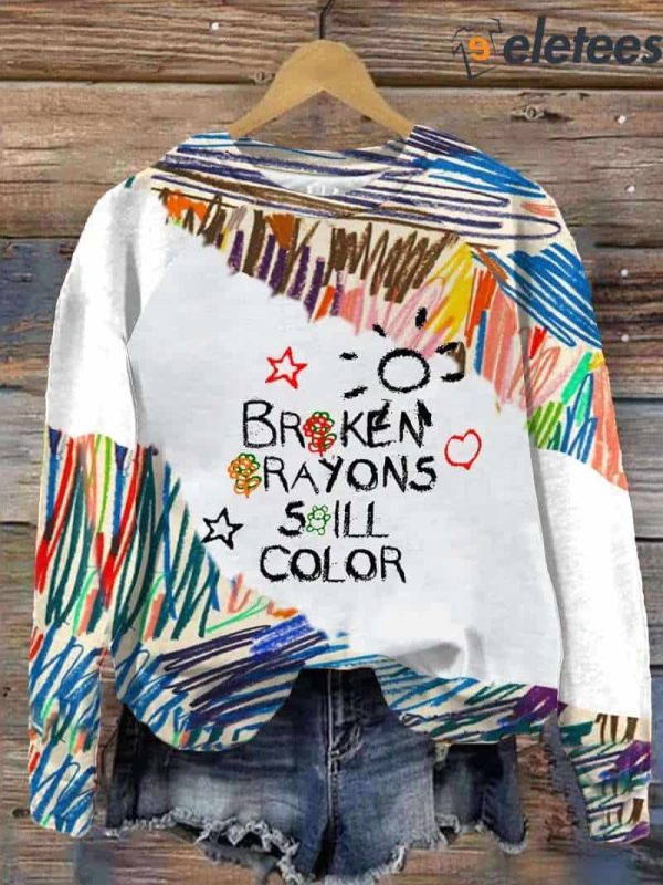 Women’s Broken Crayons Still Color Print Sweatshirt