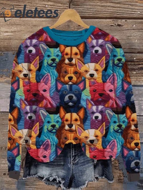 Women’s Christmas Gift Funny Dog Art Print Knit Pullover Sweatshirt