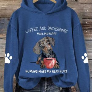Women’s Coffee And Dachshund Make Me Happy Printed Casual Sweatshirt