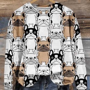 Women’s Colorblock Cute Stacked Bulldogs Print Casual Sweatshirt
