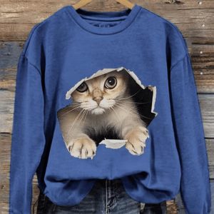 Womens Cute 3D Cat Print Casual Sweatshirt