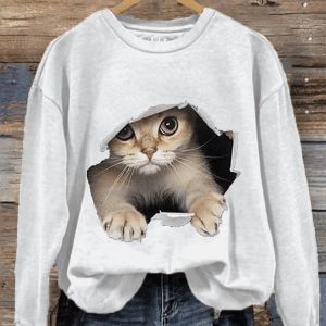 Womens Cute 3D Cat Print Casual Sweatshirt1