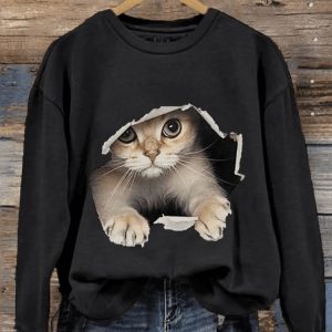 Womens Cute 3D Cat Print Casual Sweatshirt2