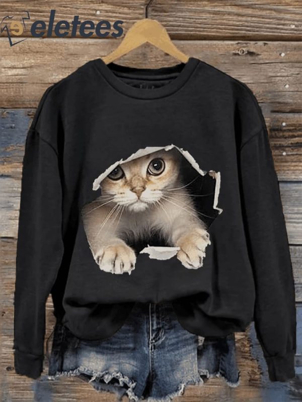 Women’s Cute 3D Cat Print Casual Sweatshirt