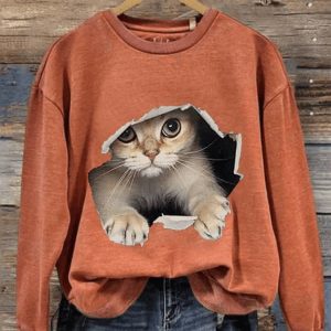 Womens Cute 3D Cat Print Casual Sweatshirt3