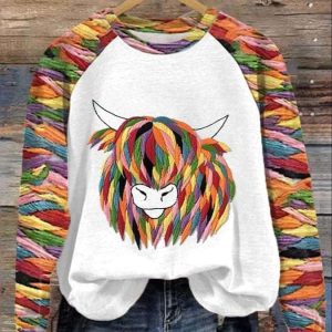 Women’s Cute Highland Cow Print Casual Sweatshirt