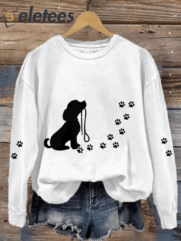 Women’s Cute Paw Print Dog Lovers Casual Sweatshirt