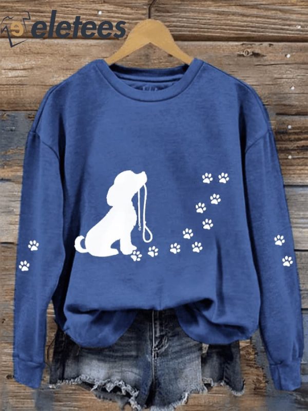 Women’s Cute Paw Print Dog Lovers Casual Sweatshirt
