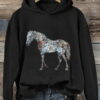 Women’s Floral Horse Lover Print Hooded Sweatshirt