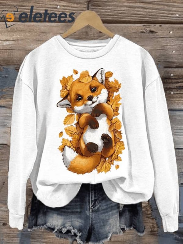 Women’s Fun Maple Leaf Fox Printed Sweatshirt